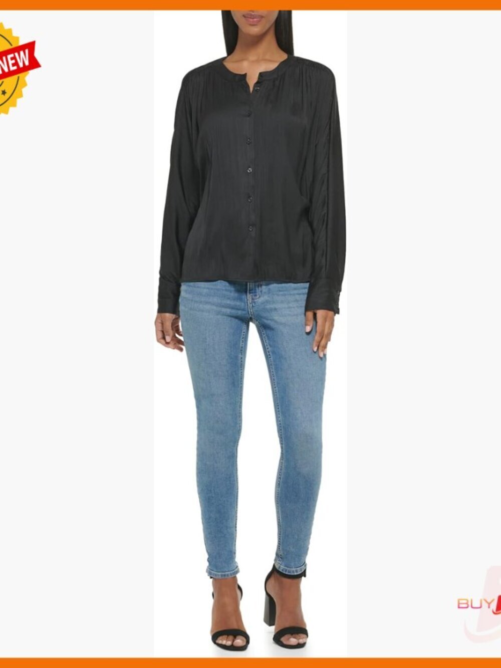 Short Sleeve Blouse with Wide Cuff and Shirred Front Detail